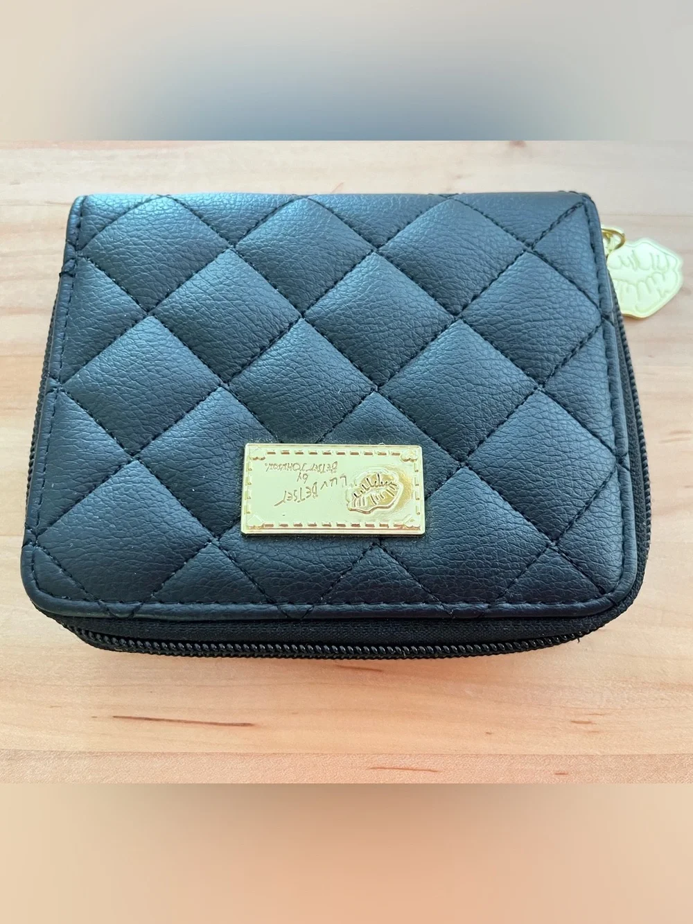 Luv Betsey by Betsey Johnson black quilted zip-around card holder wallet